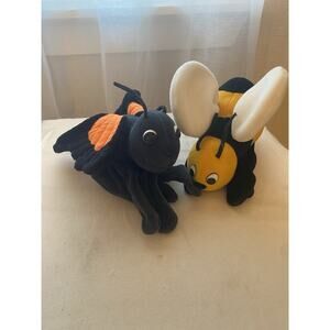 Lot 2 VTG Plush Creations Hand Glove Puppet Monarch Butterfly Bumble Bee